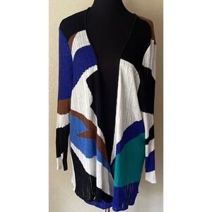 ZOZO Geometric‎ Color Block Open Front Knit Cardigan Sweater
